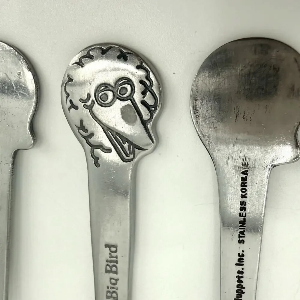 Demand Inc. BIG BIRD Stainless Korea Muppets Childs Spoon, Fork, Knife Vintage